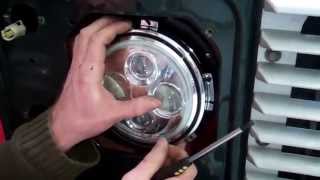 Defender LED headlight upgrade part 3  fitting new bowl amp fitting light [upl. by Ssur283]