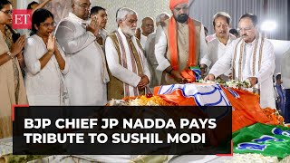 BJP President JP Nadda pays tribute to former Bihar Dy CM Sushil Kumar Modi [upl. by Izy824]