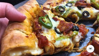 How to make a STUFFED CRUST PIZZA  Cheesy Chicken Stuffed Crust Pizza [upl. by Kiel255]