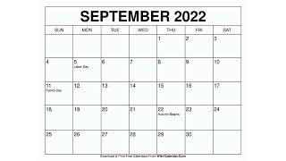 Printable September 2022 Calendar Templates with Holidays  Wiki Calendar [upl. by Divod]