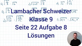 Wurzel mit Wurzelgesetze berechnen  Lambacher Schweizer Mathe 9 NRW G9 Seite 22 Aufgabe 8 [upl. by Avert480]