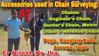 7  Survey  Accessories Used in Chain Surveying  Different types of Chains  Ranging Rod  PSC [upl. by Marita232]