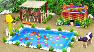 DIY build a cow farm and fish tank  Tractor carrying bricks  Cattle Farm  Ideas WCG [upl. by Tillie]