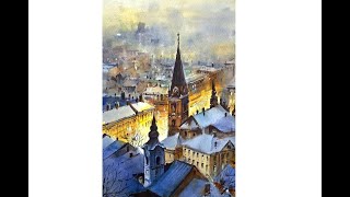 How to paint Cityscape in watercolor painting [upl. by Lunsford]