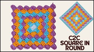 Crochet A C2C Style Square In The Round 😲 sara1111 [upl. by Arlie]