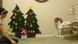 Felt Christmas Tree Assembly  how to hang to wall and stick ornaments and lights to tree [upl. by Yllil]