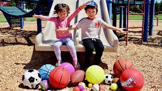 Learn Sport Ball Names at the Park with Colored Balls Down the Slide  Learning Video for Toddlers [upl. by Melar]