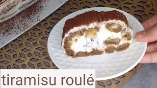 Tiramisu roulé sans oeufs 😋 تيراميسو رولي بدون بيض يحضر في 10 دقائق تحلية سهلة و لذيذة [upl. by Fontes506]