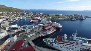 Cruise ships in Honningsvåg 29052016 HD drone footage [upl. by Airetak]