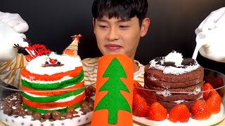 ASMR 미리 크리스마스 우유크림케이크 바나나오레오크림 케이크에 우유부어 먹방 Merry Christmas🎄 Milk Cream Cake Oreo Cake MuKBang [upl. by Morrissey]