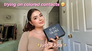 TRYING ON COLORED CONTACTS REVIEW  Just4Kira 🫧 [upl. by Elaweda817]