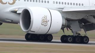 HD Close Up Emirates Boeing 777200LR landing at GenevaGVALSGG [upl. by Bryce770]