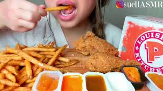 suellASMR  CRUNCHY POPEYES FRIED CHICKEN amp CAJUN FRIES Bites Only [upl. by Nosnej720]