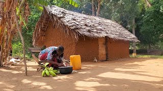 Rural Village Lifestyle In Africa Tasty Banana Bokoboko How to make banana meal Africa Village [upl. by Eeraj]