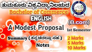 A Modest Proposal Summary and Notes Bcom 1st semester Nep Syllabus to English Tumkur University [upl. by Hajar408]