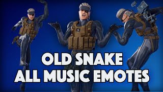 Old Snake Dances All Music Emotes That we Have  FORTNITE x Metal Gear [upl. by Nnylharas]