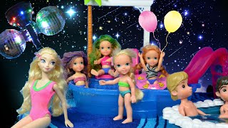 Elsa and Anna Pool Party 2 Toddlers  Elsia  Swim Play Disco Barbie Stories Toys  Dolls I Ep 89 [upl. by Notrub133]