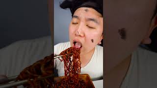 Fire Black Bean Noodles Spicy Seafood Octopus Sausage eating sounds Funny Mukbang shorts [upl. by Yellas]