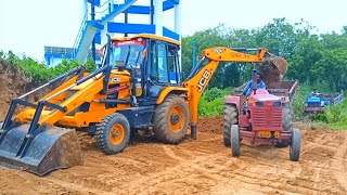 Jcb 3dx Backhoe Loader Machine Loading Red Mud In Mahindra 295 DI Tractor  Jcb Video [upl. by Punak]