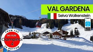 Val Gardena Italy  ski run Ciampinoi 4 Selva Wolkenstein  from top to bottom [upl. by Arabrab]