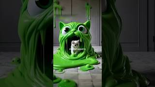 Slime monster attached on a cute cat🙀cat catlover cartoon shorts viralvideo trendingfyp [upl. by Anaillil]