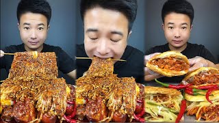 Mukbang Eating  Food Spicy enoki mushrooms and Crispy Pancake [upl. by Alyad123]