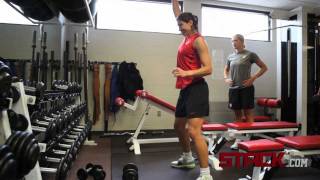 Hope Solo Workout Single Arm Dumbbell Snatch with Depth Box Jumps Exercise [upl. by Ibbed]