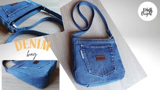 DIY Bag from Old Jeans Sewing Tutorial How to make a bag Crossbody bag with zipper [upl. by Nivlak]