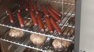 Char Broil Electric Smoker Hamburgers amp Hot dogs Labor Day Cheeseburgers [upl. by Aynnek790]