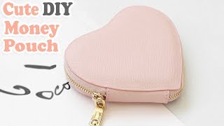 DIY HEART PURSE BAG  PU Lather Zipper Money Pouch amp Credit Card Holder No Sew [upl. by Aihtyc]