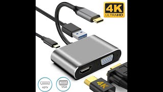 Adaptateur Hub USB 4X1  type c vers HDMI 4K VGA USB C 3 0 Pour MacBook Nintendo Samsung [upl. by Nrek]