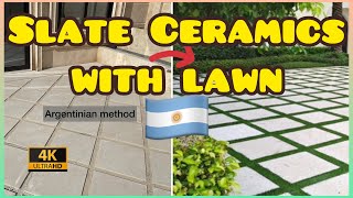 Installation of spaced ceramics artificial grass between them artificialGrass construction tiles [upl. by Aicirtan230]