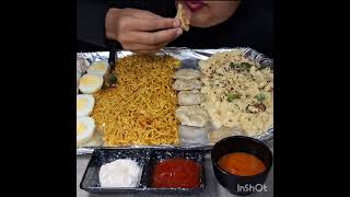 mukbang asmr eattingshow indianfoodshow momos eggroll whitesaucepasta maslamaggi chips [upl. by Huckaby]