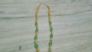 beads necklace gold colour beads and green colour beads necklace [upl. by Attiuqehs664]