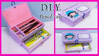 How to make pencil case with waste cardboard DIY compass boxbest out of waste diy pen pencil case [upl. by Ayanad]