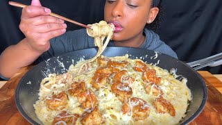 Chanel Raelynn Creamy Cheesy Shrimp Fettuccine Alfredo Pasta Mukbang 먹방 Eating chanelraelynnvideos [upl. by Vange]