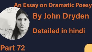 Summary in  hindi of  An Essay on Dramatic Poesy by John Dryden [upl. by Eidak]