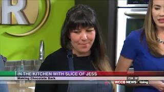 Making Chocolate Bark on WCCB News Rising  Slice of Jess [upl. by Kristel173]