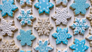 EASY SNOWFLAKE COOKIES  Satisfying Decorating of Snowflake Cookies with Royal Icing [upl. by Attenehs636]