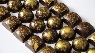 Chocolate Molds  How to Fill and Unmold Chocolates  Gold Fall Bon Bon Design [upl. by Metsky]