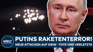 PUTINS KRIEG Raketenterror der Russen Heftige Attacke auf Kiew  mehrere Tote und Verletzte [upl. by Gader]