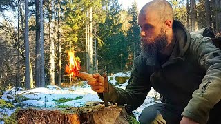 Bushcraft for Beginners  How to start a fire in rain or snow with a handheld featherstick [upl. by Cornel818]