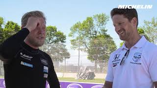 Former F1 teammates Kevin Magnussen and Romain Grosjean reunited at the 2021 Detroit Grand Prix [upl. by Shannah]