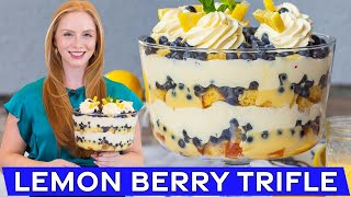 Easy Lemon Cheesecake Blueberry Trifle  with nobake instructions [upl. by Herrah]