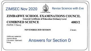 Zimsec November 2020 Combined Science Paper 2 Solutions for Section D  Physics section [upl. by Dodge]