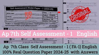 💯real Ap 7th class self assessment 1 English question paper and answer 20247th English FA1 paper [upl. by Anoyet]