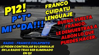 Radio Franco Colapinto Le piden cuidar su Lenguaje Tras Quedar Eliminado en Q2 F1 radio español [upl. by Blair439]