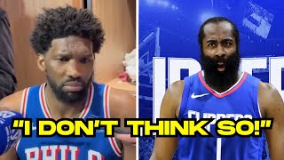 Joel Embiid Claps Back at James Hardens Leash Comments nba [upl. by Marjory941]