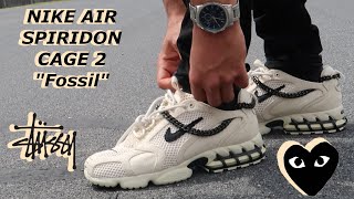 DIY CDG STUSSY NIKE AIR ZOOM SPIRIDON CAGE 2 FOSSIL REVIEW amp ON FEET [upl. by Imim]