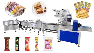 Automatic Protein Bar Horizontal Flow Wrapper Packing Machine Food Flow Packing Line [upl. by Deron32]